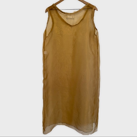 Diane Ness Gold Sheer Flowy Oversized Sleeveless Silk Dress One Size - Picture 5 of 7